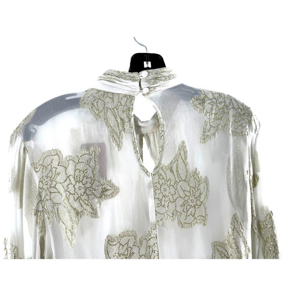 MISS SELFRIDGE SHEER RUFFLE BLOUSE WITH GOLD FLORAL EMBELLISHMENT - Picture 5 of 9